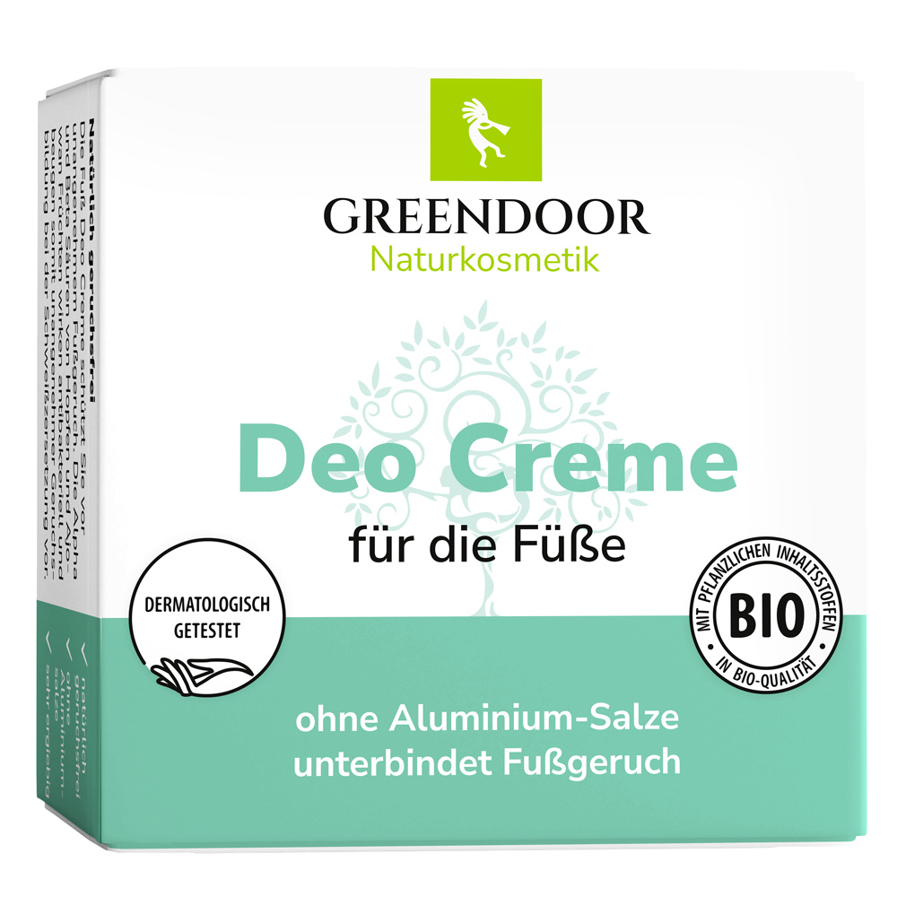 Fuß Deo Creme vegan für Füße ohne Schweißgeruch, Bio Ajovan, Hopfen, Salbei, 48x50ml Greendoor Deo Creme für die Füße