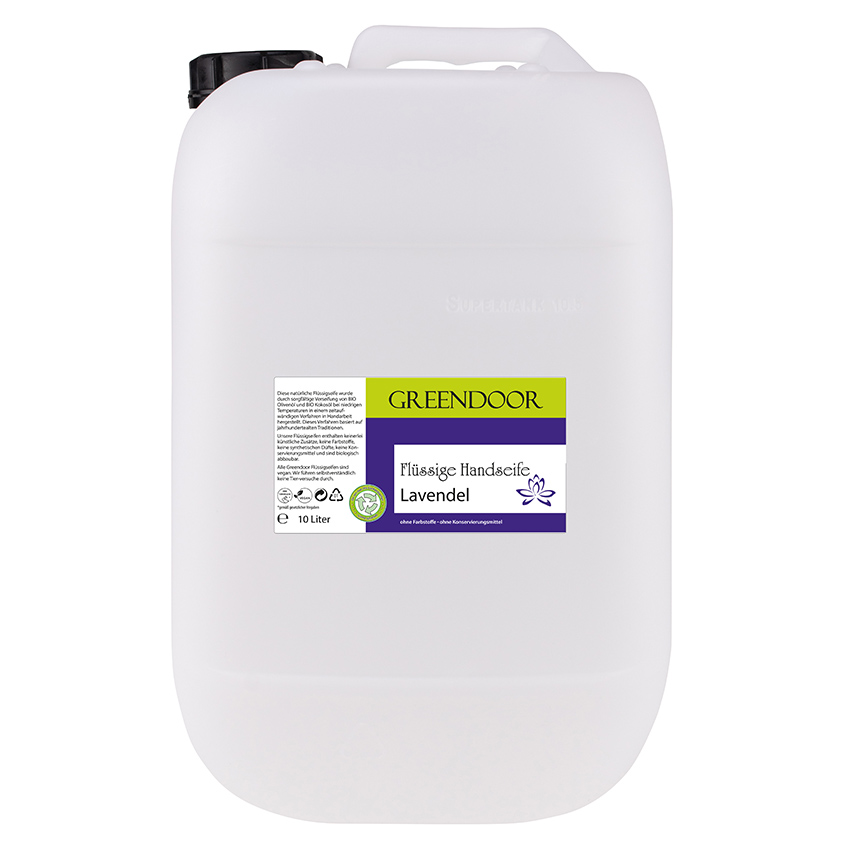Kanister-10l-Fluessigseife-Lavendel Echte Flüssige Handseife Lavendel 10L, Flüssigseife vegan, natürlich basische Seife