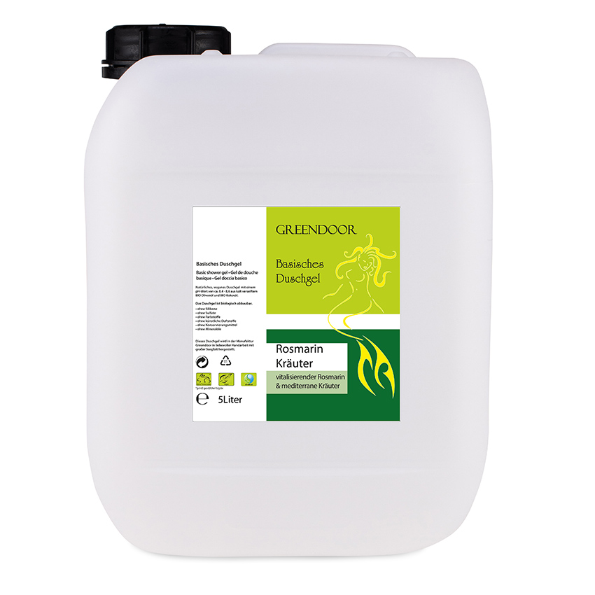 Kanister-5l-Duschgel-Rosmarin Basisches Natur Duschgel Rosmarin 5L, vegan, outdoor geeignet, Naturkosmetik bio abbaubar