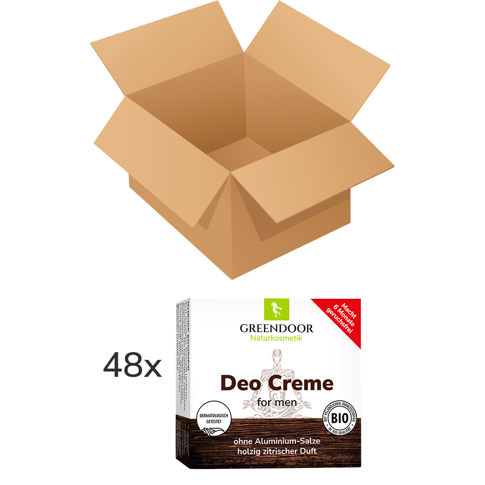 Deo Creme for men vegan, starke Wirkung, frisch-holziger Duft, 48x50ml achtundvierziger Karton Deo Creme for men
