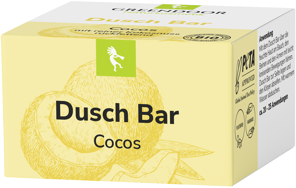 Dusch Bar Cocos ohne Sulfate, Solid Bar mit Bio Cocos Extrakt, 8x75g Greendoor Dusch Bar Cocos