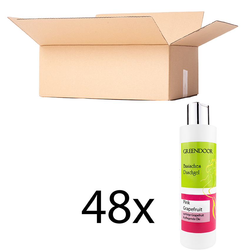 Karton-250ml-Duschgel-48-x-Pink-Grapefruit Basisches Natur Duschgel Pink Grapefruit 48x250ml vegan, bio abbaubar, outdoor geeignet