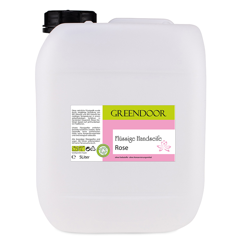 Kanister-5l-Fluessigseife-Rose Echte Flüssige Handseife Rose 5L, Flüssigseife vegan, natürlich basische Seife