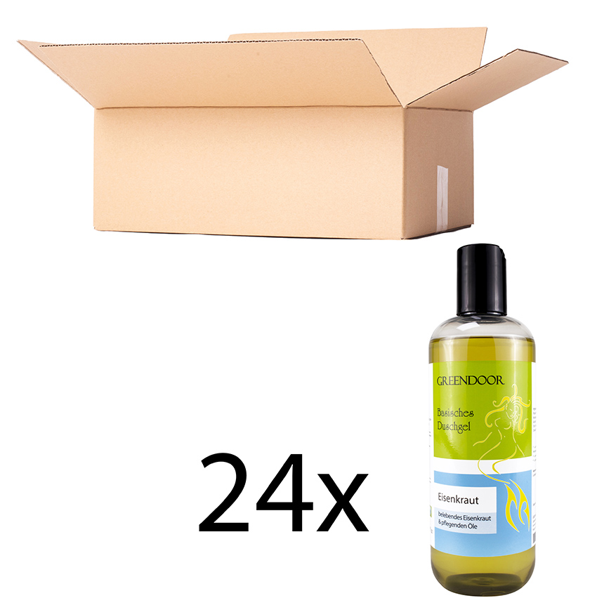 Karton-500ml-Duschgel-24-x-Eisenkraut Basisches Natur Duschgel Eisenkraut, vegan 24x500ml, Naturkosmetik bio abbaubar, outdoor geeignet