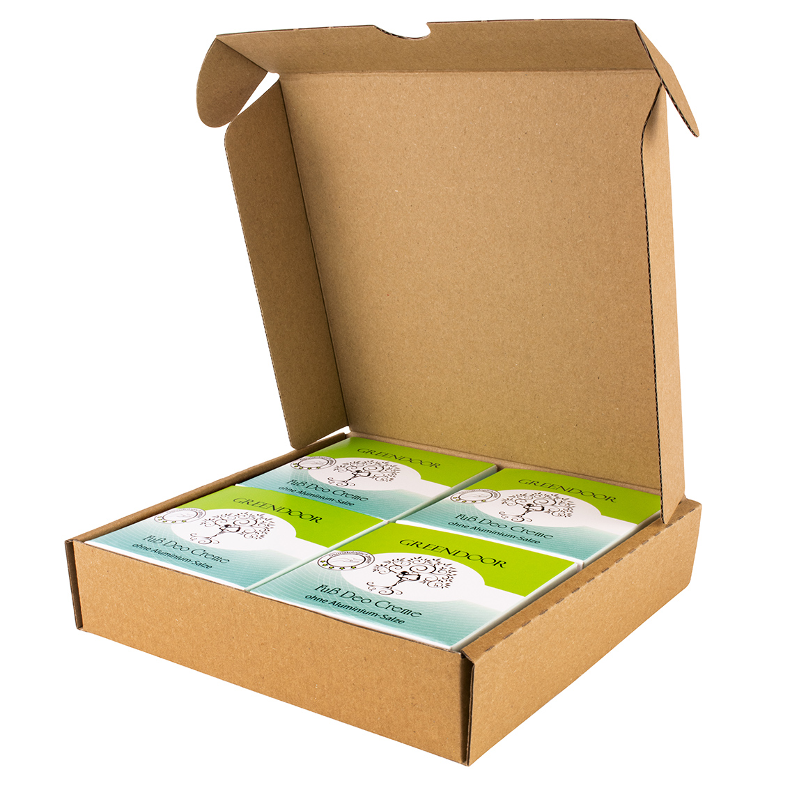Fuss-Deo-Creme-4er-Versandkarton vierer Karton Greendoor Deocreme für die Füße