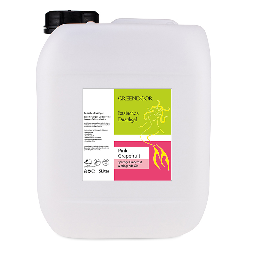 Kanister-5l-Duschgel-Pink-Grapefruit Basisches Natur Duschgel Pink Grapefruit 5L vegan, bio abbaubar, outdoor geeignet