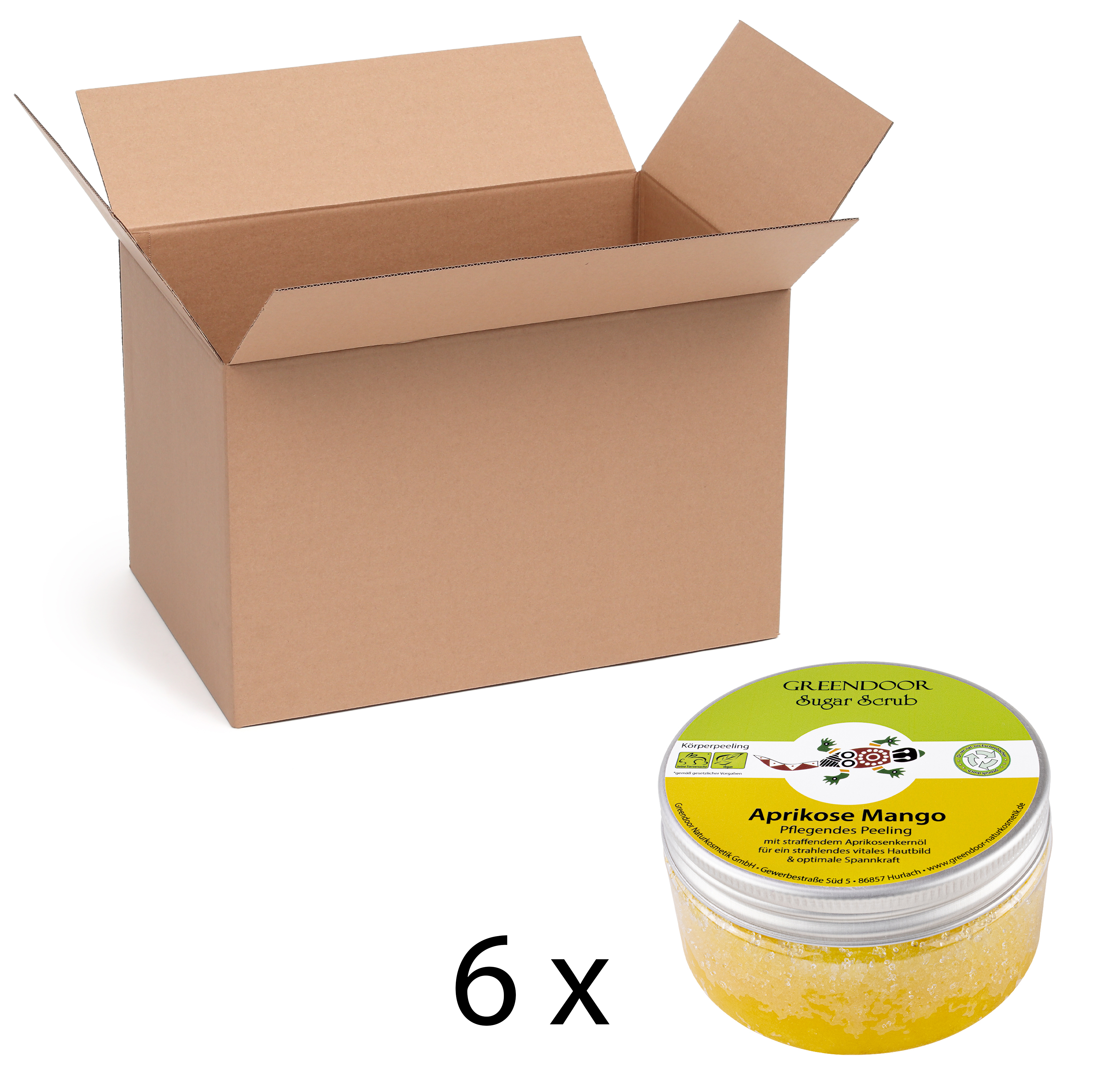 Sugar Scrub Aprikose Mango, veganes Körperpeeling ohne Mikroplastik, 6x230g