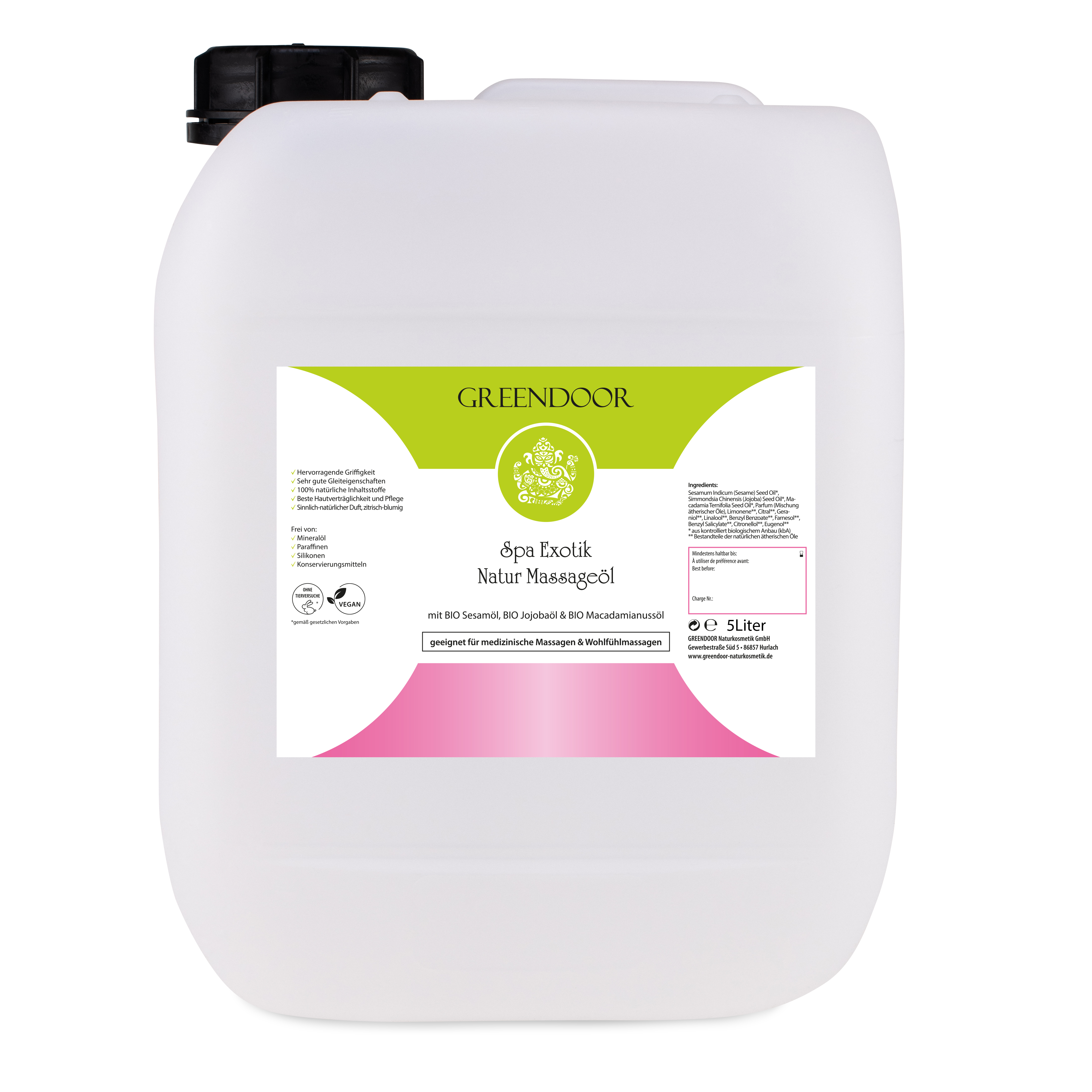 Kanister-5l-Massageoel-Exotic-Spa Massageöl Exotic 5L, vegan, Naturkosmetik Massage Öl für Wellnessmassagen, natürlich rein