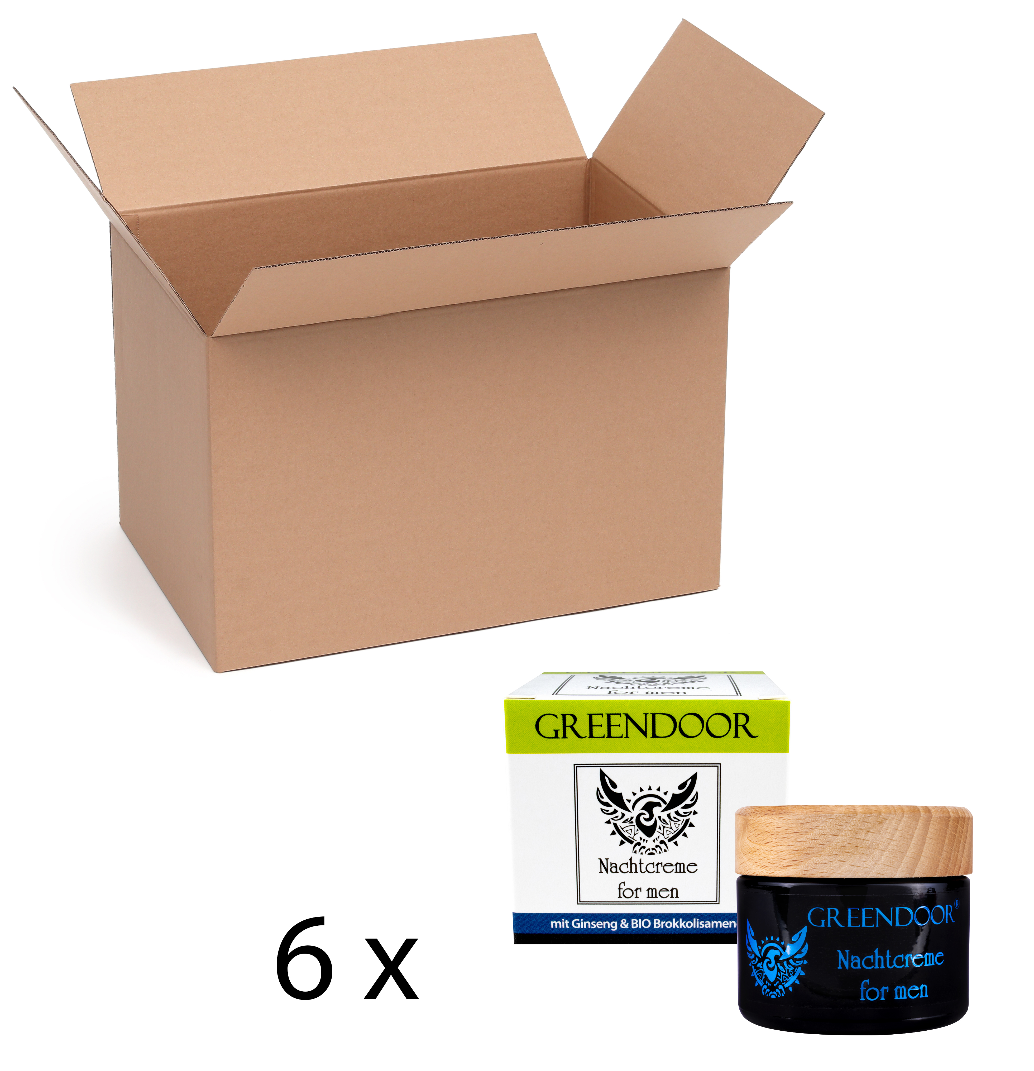 Nachtcreme men 6 x 50ml mit Bio Hanfsamenöl, Bio Brokkolisamenöl und Ginseng, Gesichtscreme