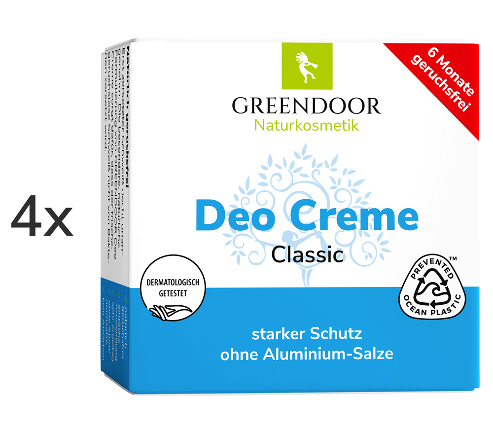 Eine Packung Greendoor Deo Creme classic mit einem 4 mal davor