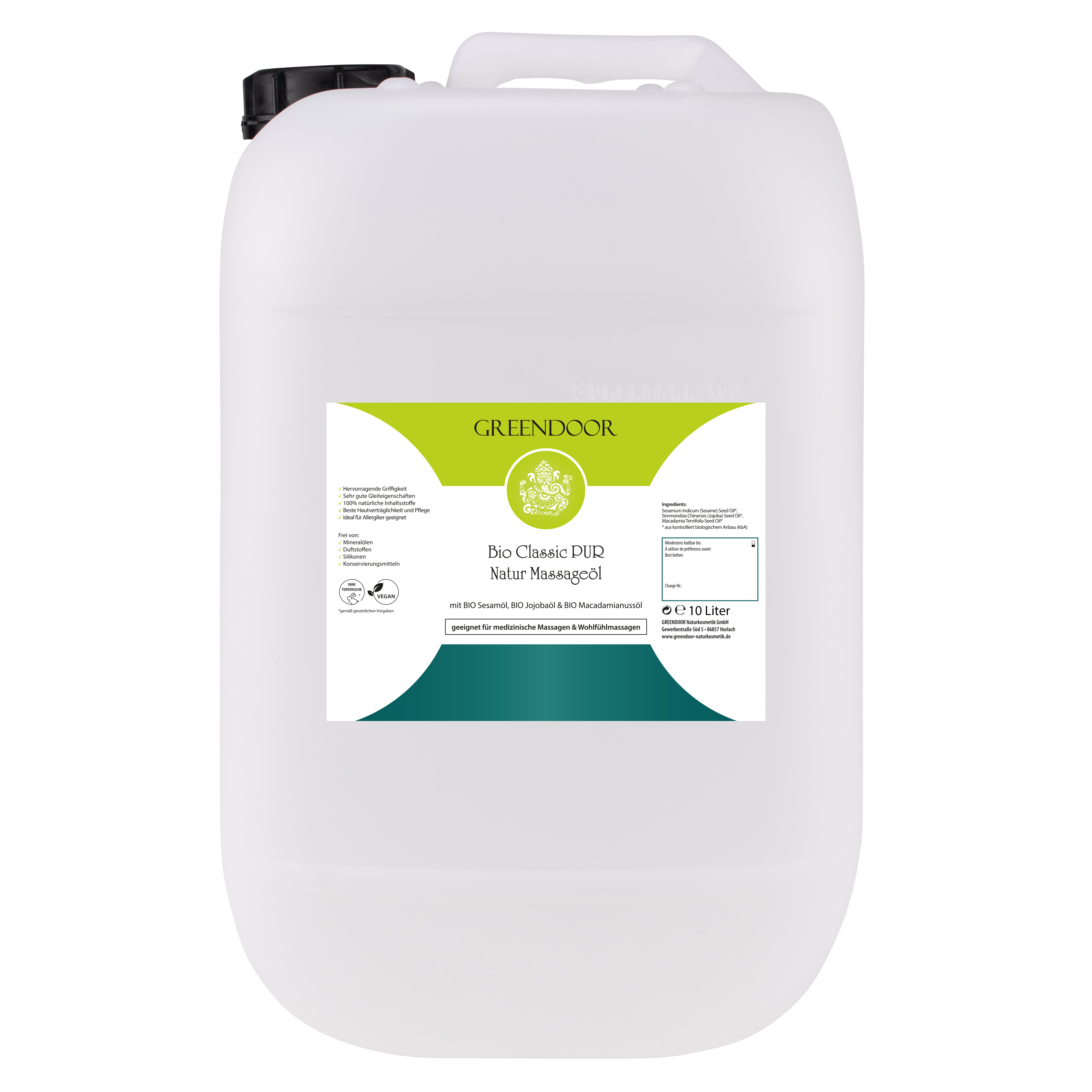 Kanister-10l-Massage-l-Bio-classic-PUR Massageöl Classic Pur Großpackung 10L, vegan, ohne Duftzusatz, nussiger Naturduft