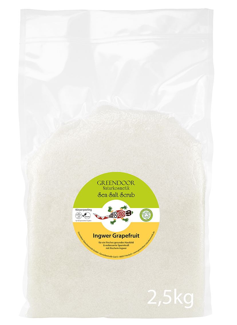 Beutel-2-5kg-Scrub-Ingwer-Grapefruit zweieinhalb Kilogramm Beutel Greendoor Scrub Ingwer Grapefruit