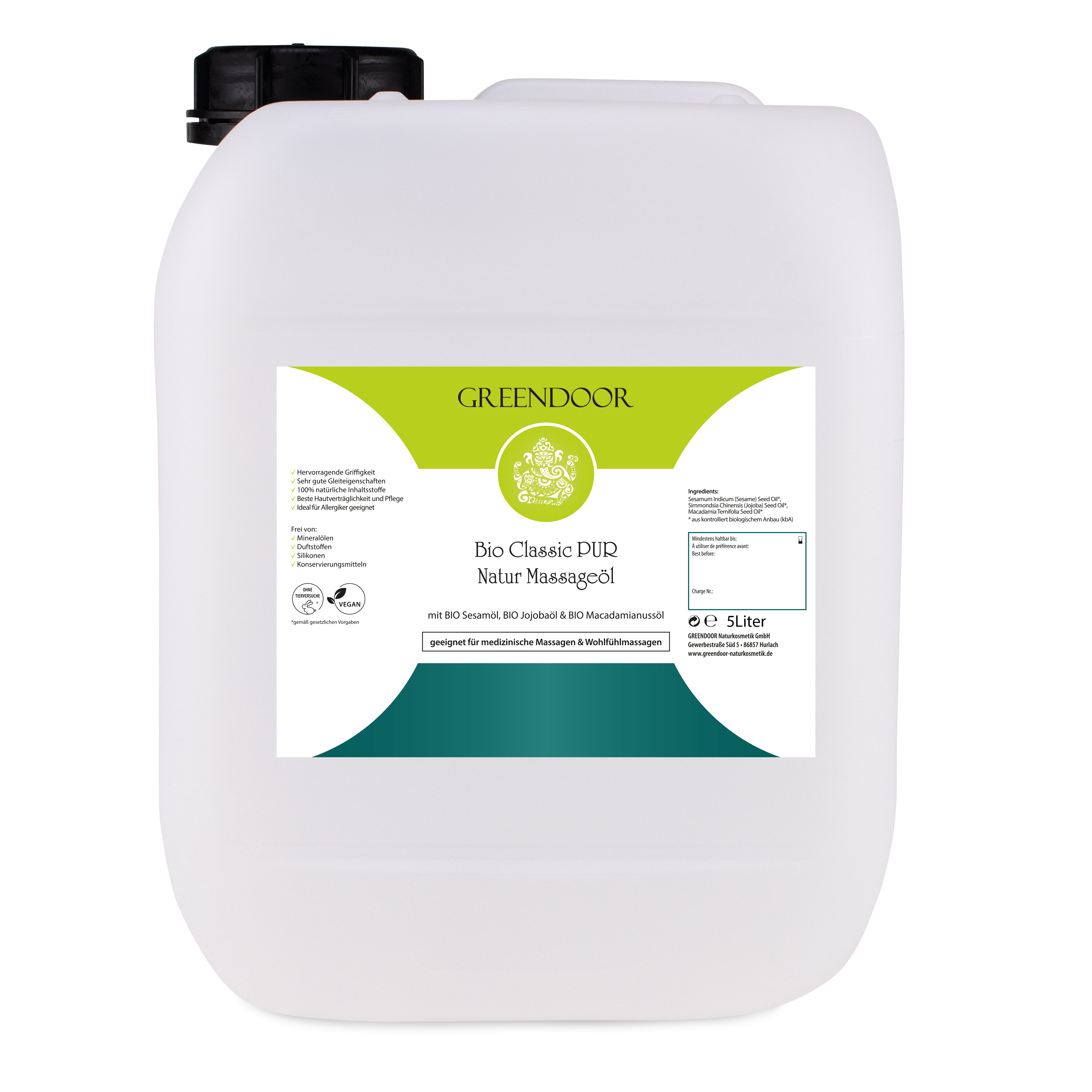Kanister-5l-Massageoel-Bio-classic-Pur Massageöl Classic Pur Großpackung 5L, vegan, ohne Duftzusatz, nussiger Naturduft