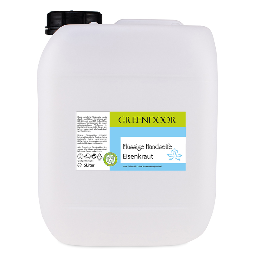 Kanister-5l-Fluessigseife-Eisenkraut Echte Flüssige Handseife Eisenkraut 5L, Flüssigseife vegan, natürlich basische Seife