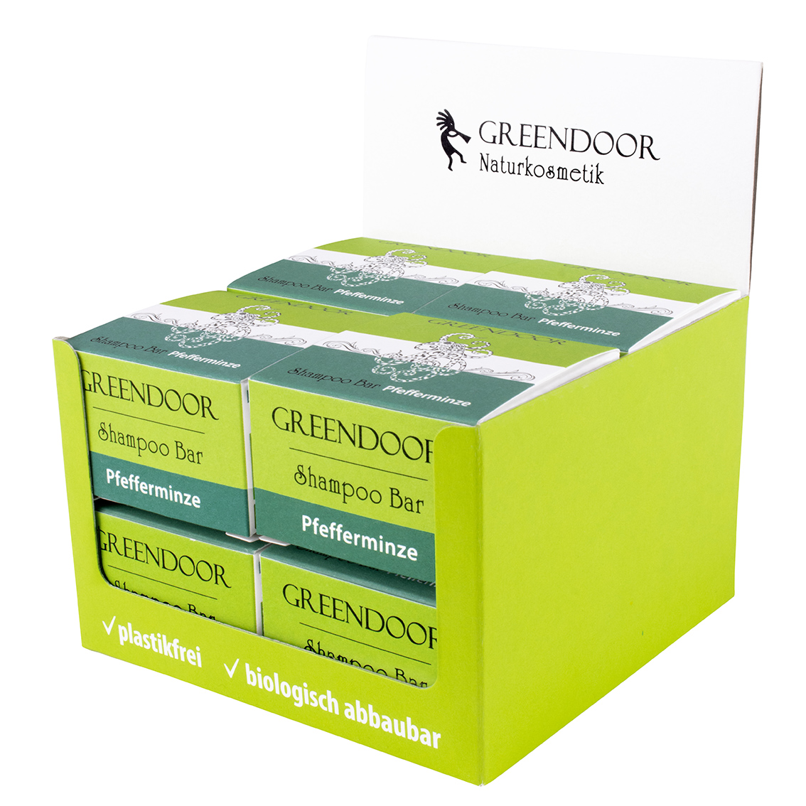 Tray-Shampoo-Bar-Pfefferminz-8x Shampoo Bar Pfefferminze solid Shampoo ohne Sulfate mit Bio Brokkolisamenöl 8x75g