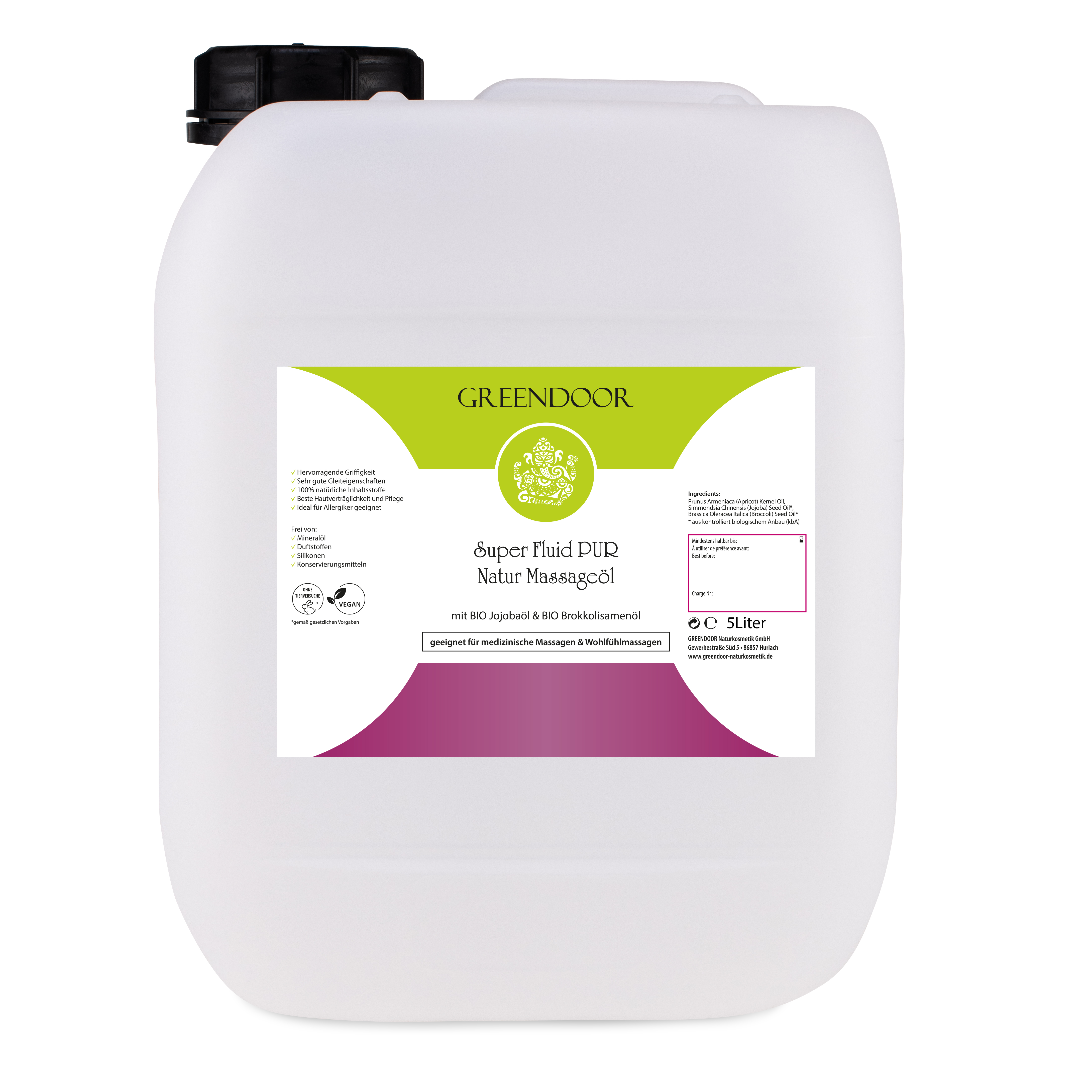 Kanister-5l-Massageoel-Super-Fluid-Pur Bio Massageöl Super Fluid PUR Großpackung 5L, vegan, ohne Duftzusatz, neutral