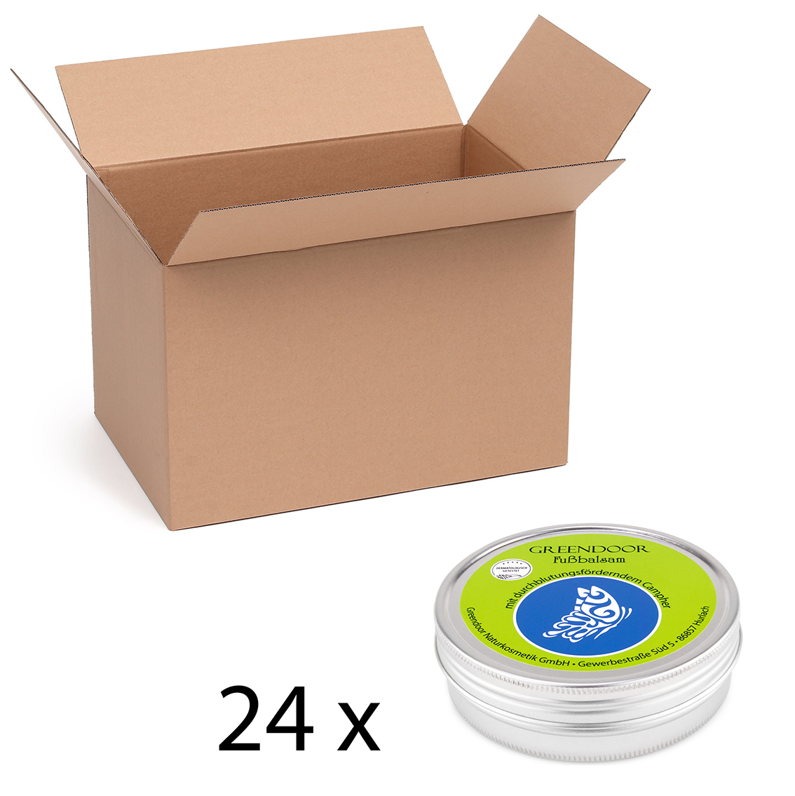 Karton-24x-Fussbalsam-75ml Fußbalsam mit Bio Kakaobutter, rein natürliche Fußcreme gegen müde Füße, 24x75ml