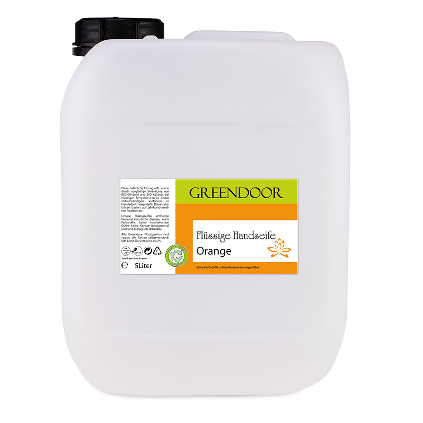 Echte Flüssige Handseife Orange 5L, Flüssigseife vegan, natürliche Seife