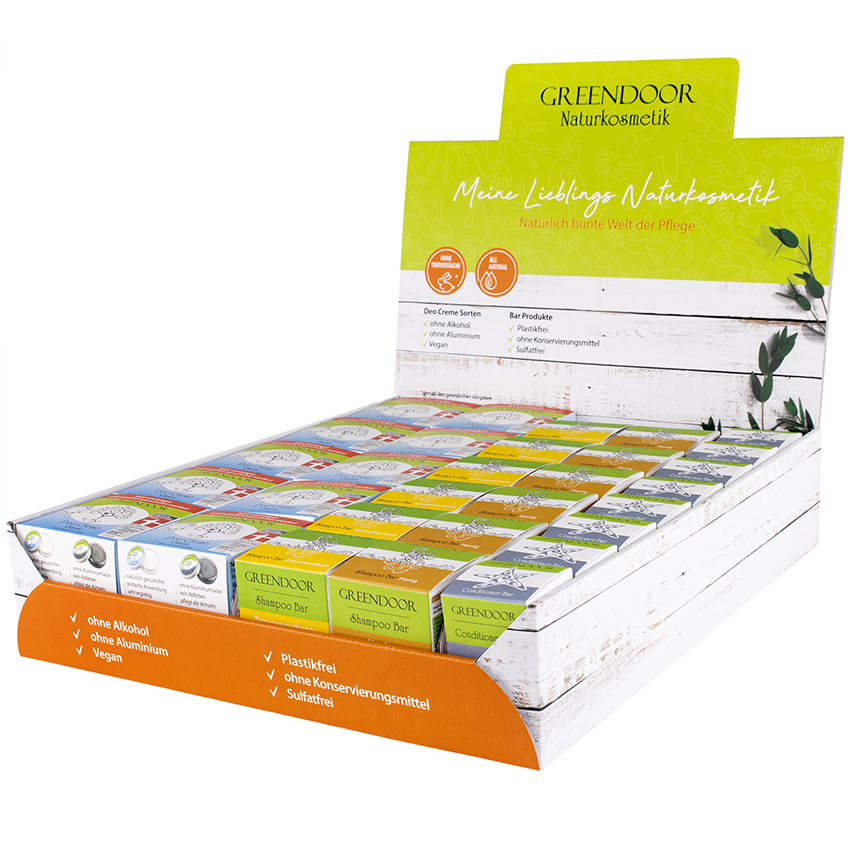 Thekendisplay GL, sortiert, Deo Creme Classic, Shampoo Bars, Conditioner