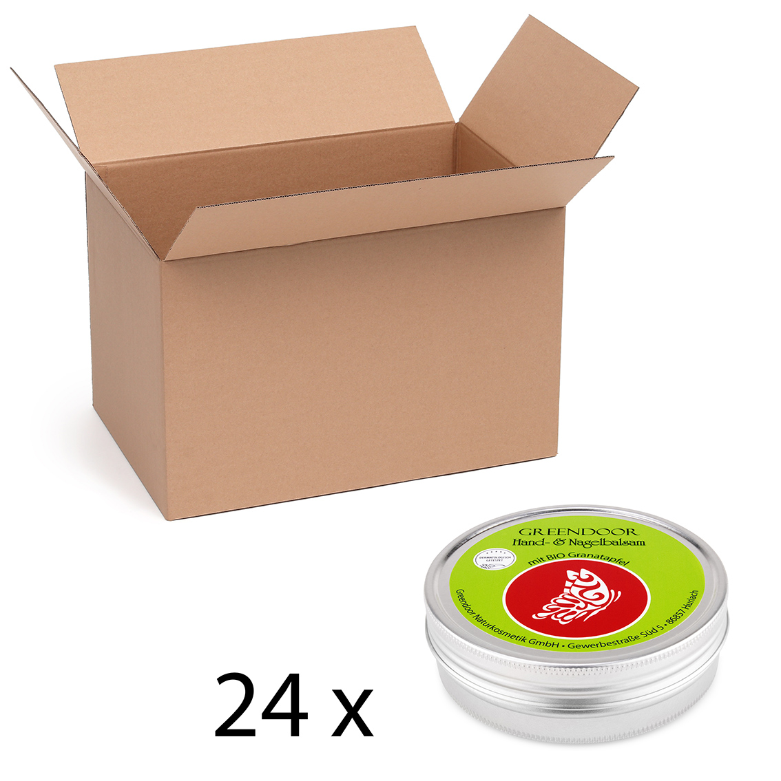 Karton-24x-Handbalsam-75ml Handbalsam und Nagelbalsam 24 x 75ml, bei trockener Haut, mit Bio Granatapfel