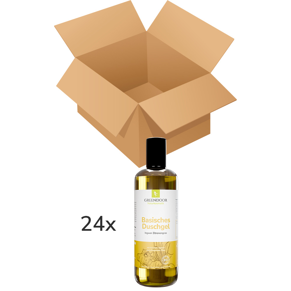 Basisches Natur Duschgel Ingwer Zitronengras 24x500ml, vegan, outdoor geeignete Naturkosmetik vierundzwanziger Karton Duschgel Ingwer Zitronengras
