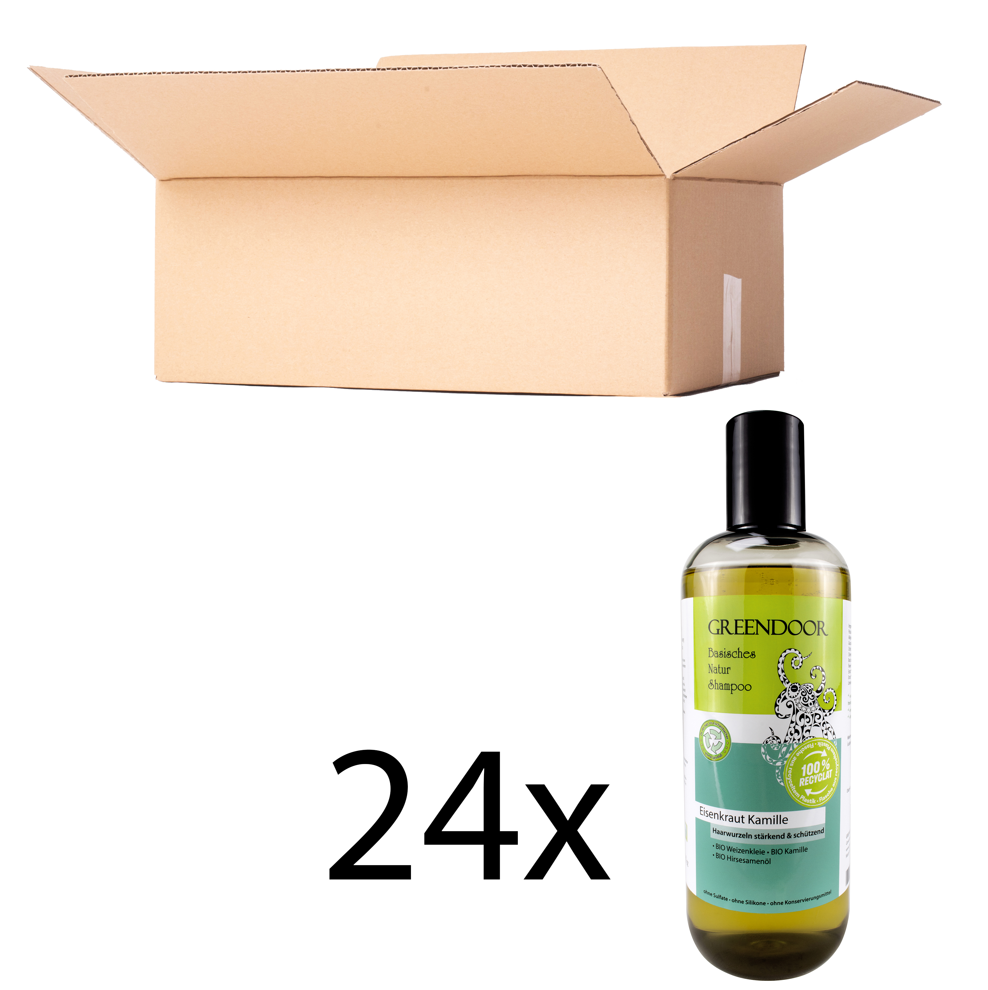 Karton-500ml-Shampoo-24-x-Eisenkraut-Kamille Basisches Natur Shampoo Eisenkraut Kamille vegan, natürlich, outdoor geeignet, mit Bio Ölen 24x500ml