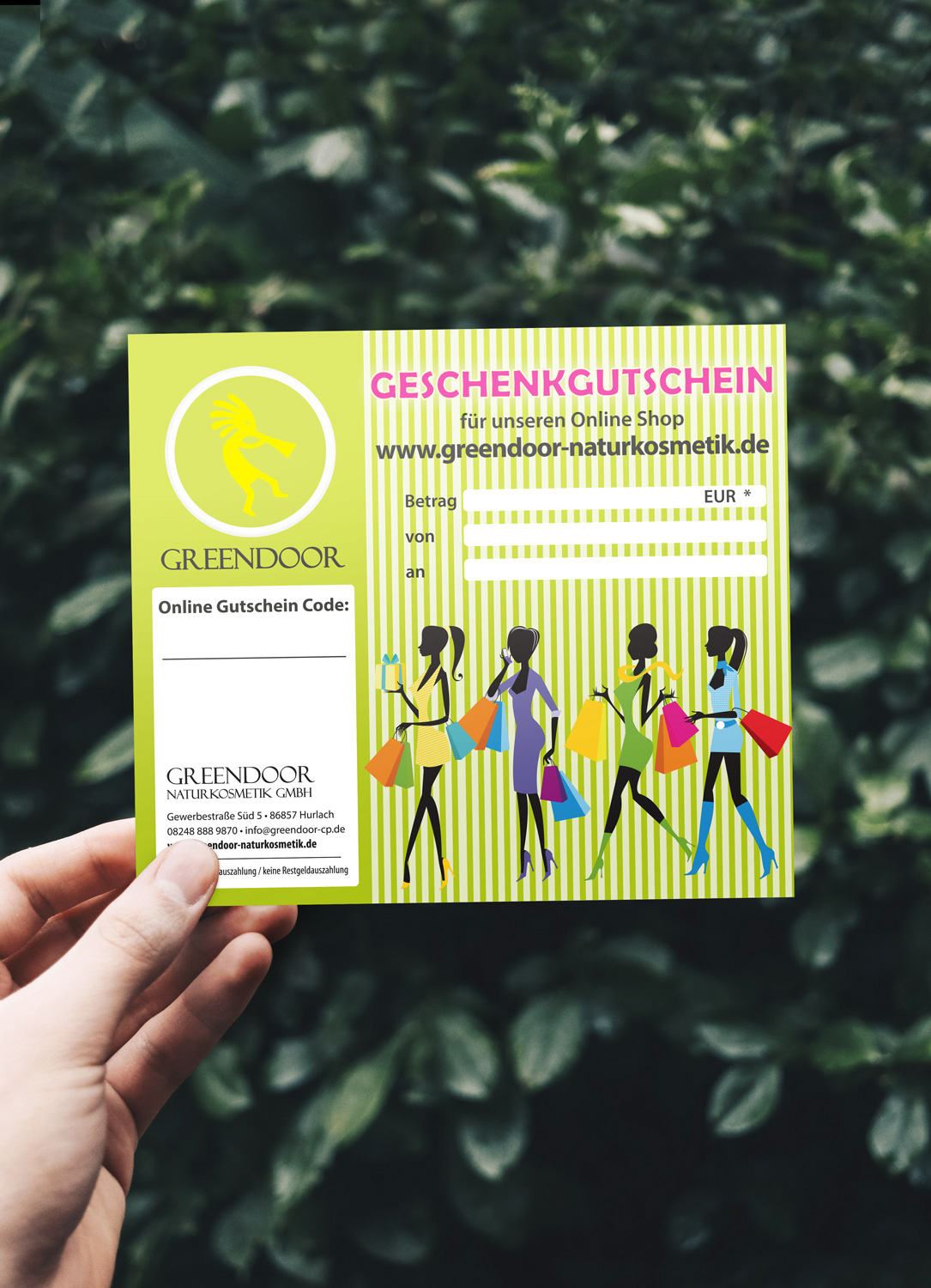 Geschenkgutschein mit Postversand und nur für den Onlineshop