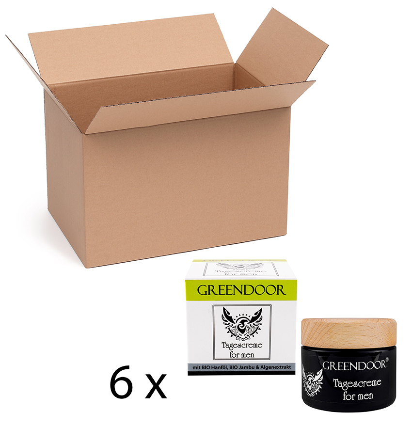 Karton-6x-Tagescreme-men-50ml7NlCUaWmpRDyb Tagescreme men 6 x 50ml extra matt mit Bio Hanfsamenöl, Bio Jambu & Alge, Männer Gesichtscreme