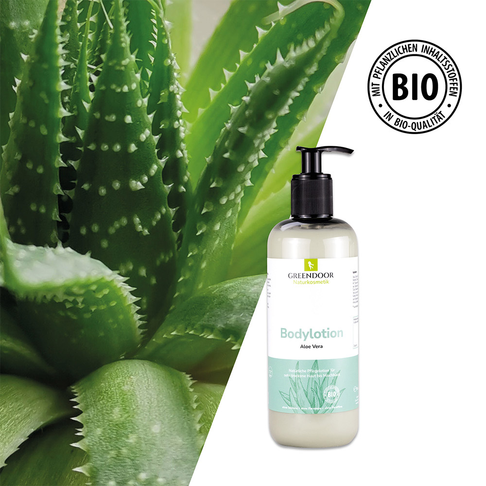 Bodylotion XL Aloe Vera große Flasche mit Pumper Greendoor Bodylotion Aloe Vera plus Aloe Vera Pflanze