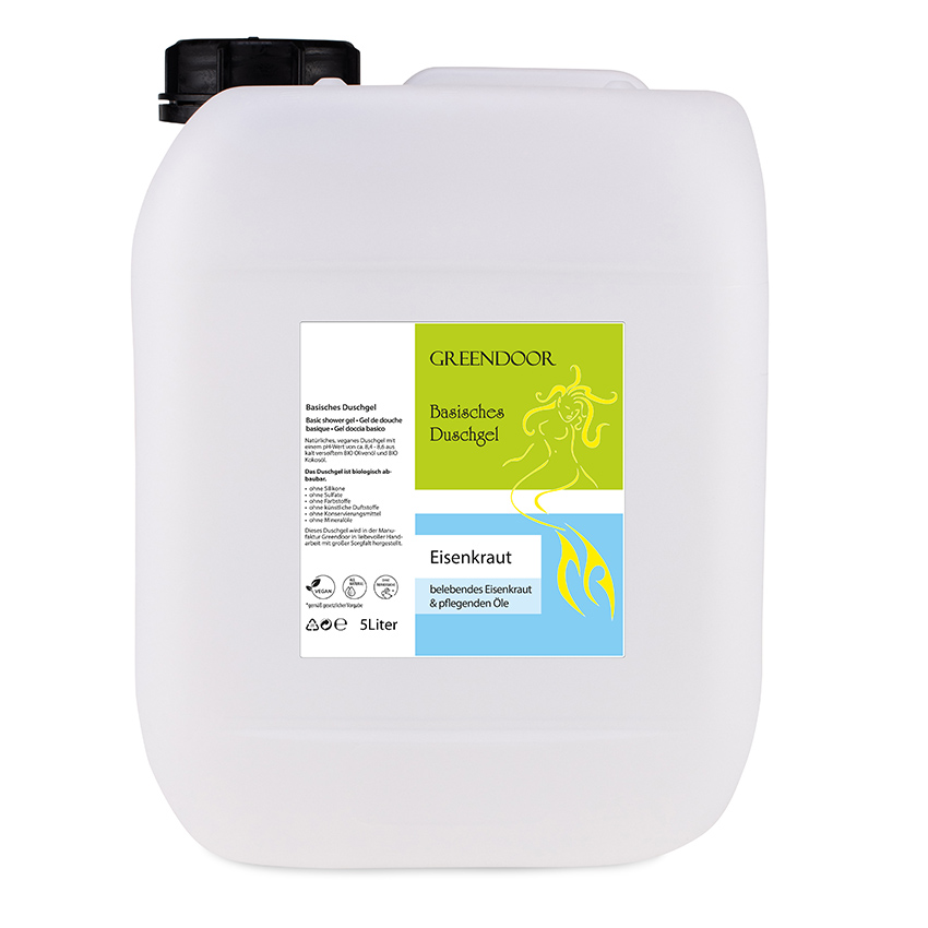 Kanister-5l-Duschgel-Eisenkraut Basisches Natur Duschgel Eisenkraut 5L, vegan, Naturkosmetik bio abbaubar, outdoor geeignet