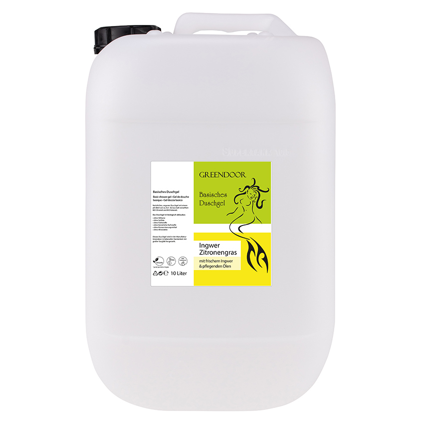 Kanister-10l-Duschgel-Ingwer-Zitronengras Basisches Natur Duschgel Ingwer Zitronengras 10L, vegan, outdoor geeignete Naturkosmetik