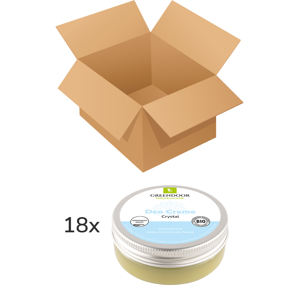 Deo Creme crystal vegan, ohne Zinkoxide, ohne Aluminiumsalze, no whitening, 18x50ml Deo Creme Crystal achtzehnerkarton