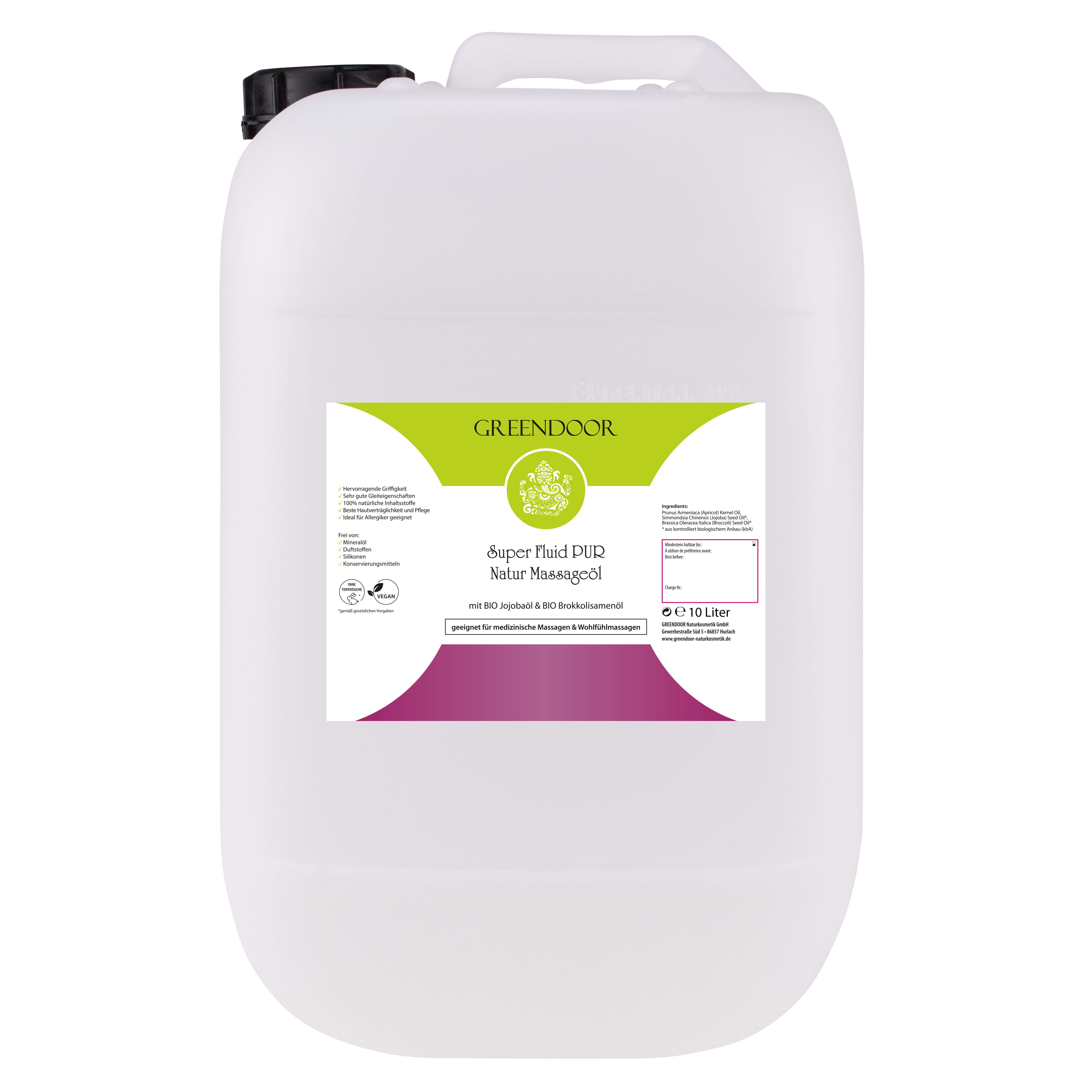 Kanister-10l-Massage-l-Super-Fluid-PUR Bio Massageöl Super Fluid PUR Großpackung 10L, vegan, ohne Duftzusatz, neutral