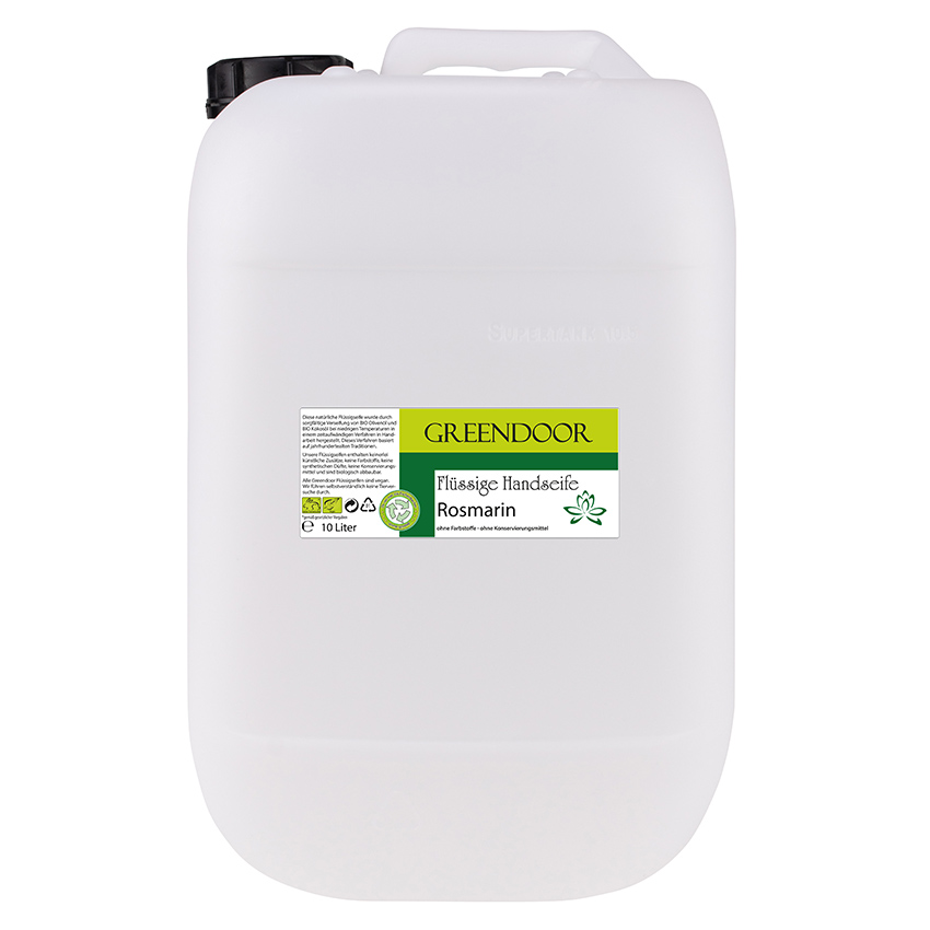 Kanister-10l-Fluessigseife-Rosmarin Echte Flüssige Handseife Rosmarin 10L, Flüssigseife vegan, natürlich basische Seife