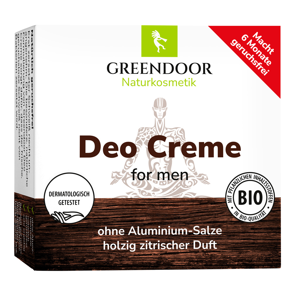 Deo Creme for men vegan, starke Wirkung, frisch-holziger Duft, 4x50ml Greendoor Deo Creme for men