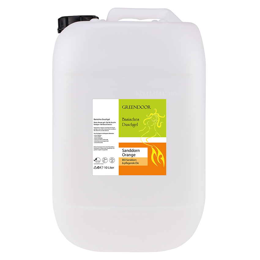 Kanister-10l-Duschgel-Sanddorn-Orange Basisches Natur Duschgel Sanddorn Orange 10L, vegan, biologisch abbaubar, Outdoor-geeignet