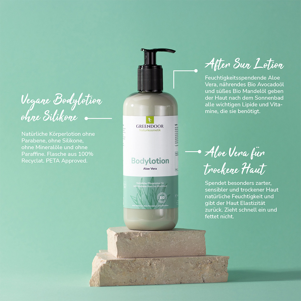 Bodylotion XL Aloe Vera große Flasche mit Pumper Greendoor Bodylotion Aloe Vera plus Anwendungstexte