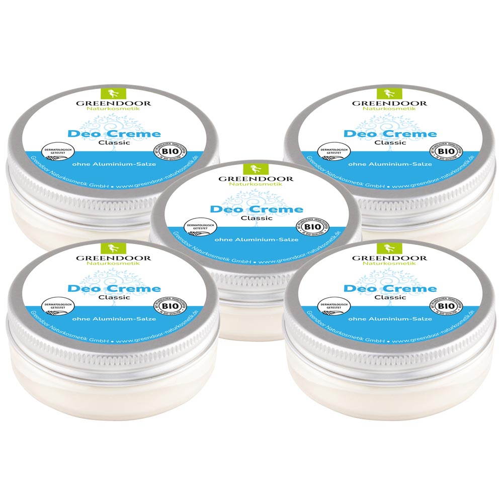 fünf Dosen Greendoor Deo Creme classic Dose